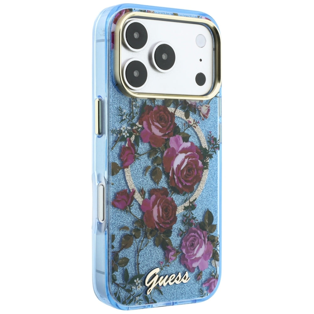 Guess iPhone 17 Pro Max/iPhone 18 Pro Max Cover Glitter Blossom Roses Blå