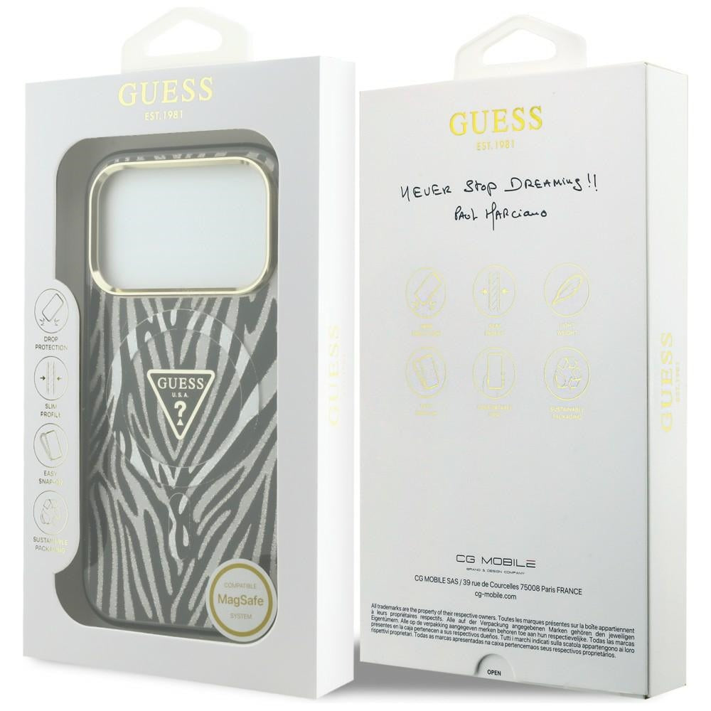 Guess iPhone 17 Pro/iPhone 18 Pro Cover Zebra Glitter Sølv