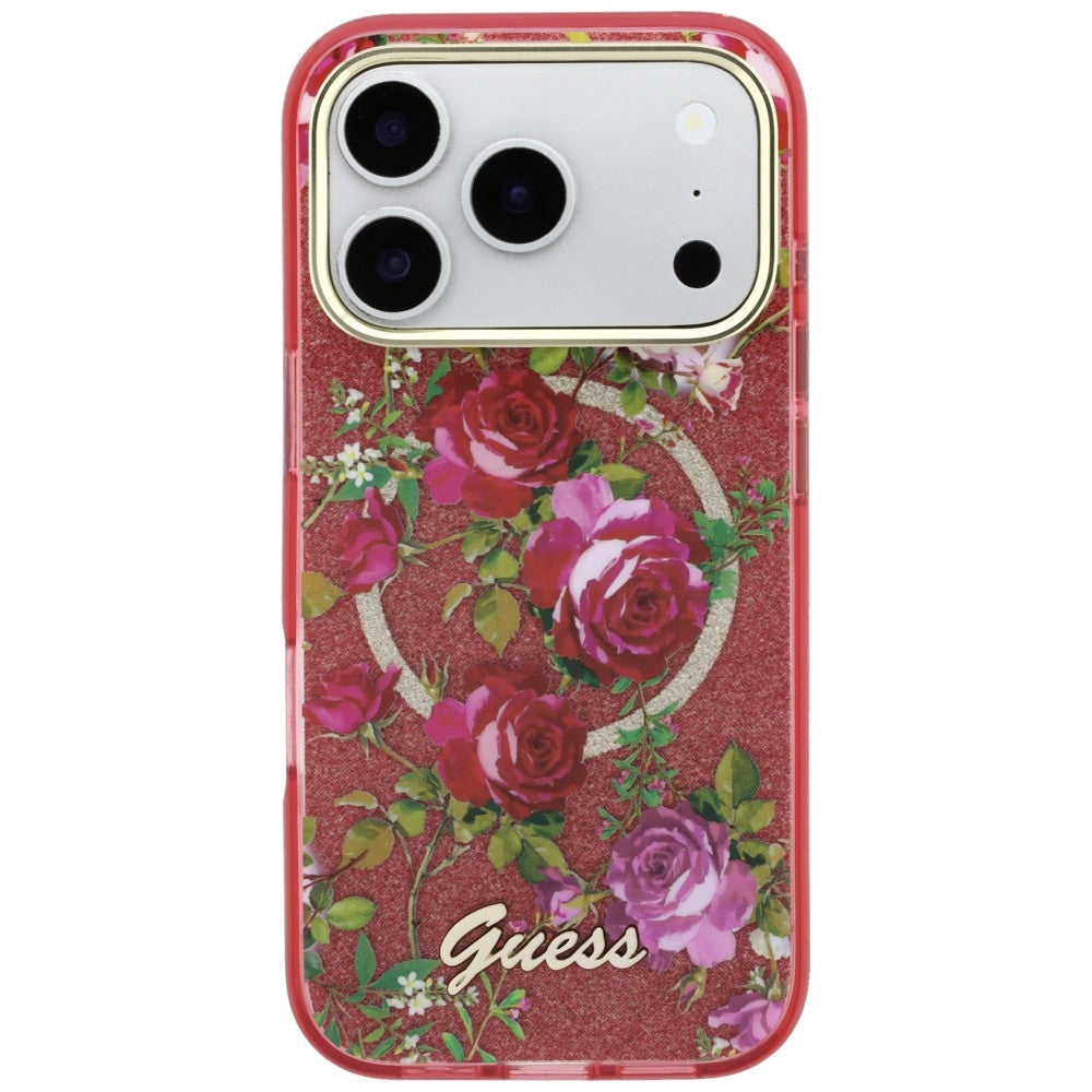 Guess iPhone 17 Pro Max/iPhone 18 Pro Max Cover Glitter Blossom Roses Burgundy