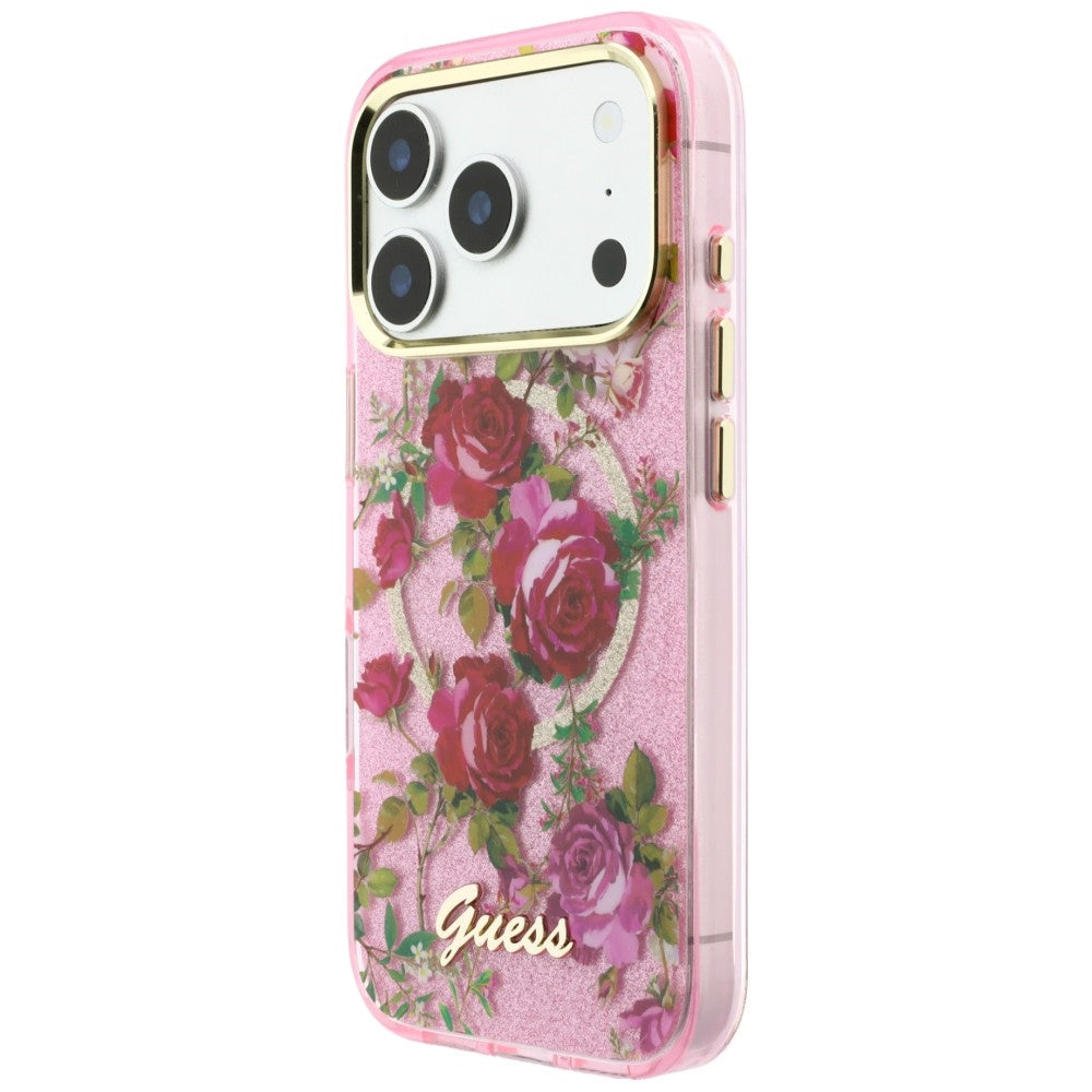 Guess iPhone 17 Pro/iPhone 18 Pro Cover Glitter Blossom Roses Lyserød