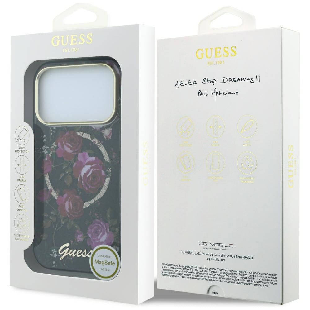 Guess iPhone 17 Pro/iPhone 18 Pro Cover Glitter Blossom Roses Sort