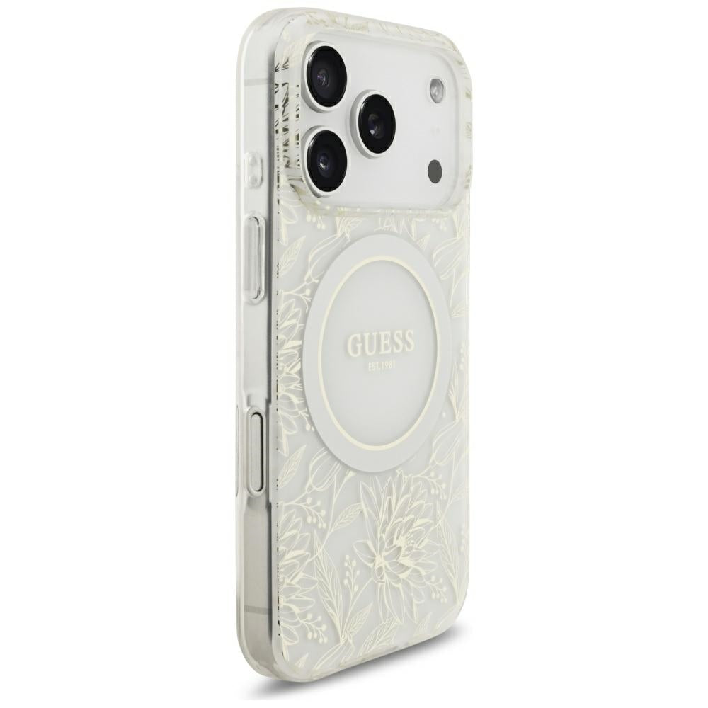 Guess iPhone 17 Pro/iPhone 18 Pro Cover Electroplated Flowers Pearl Strap Hvid