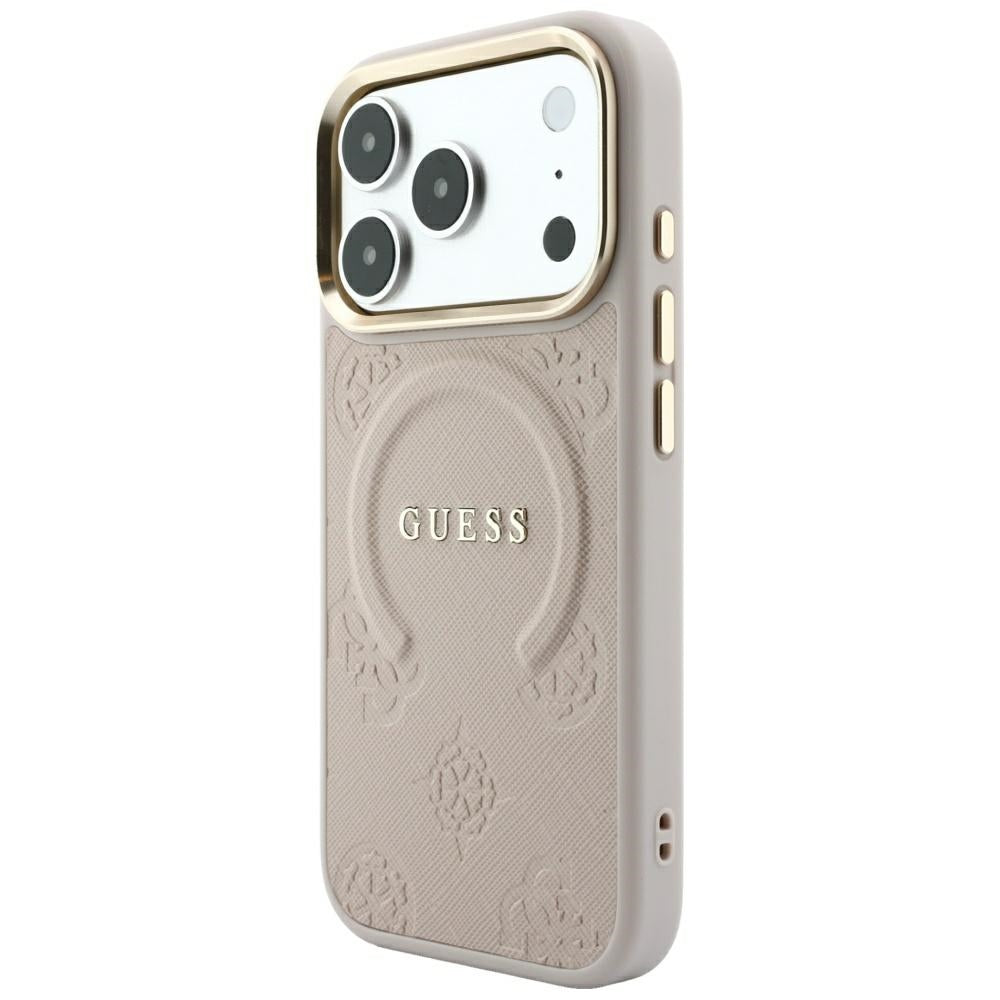 Guess iPhone 17 Pro/iPhone 18 Pro Cover Saffiano Peony Embossed MagSafe Lyserød