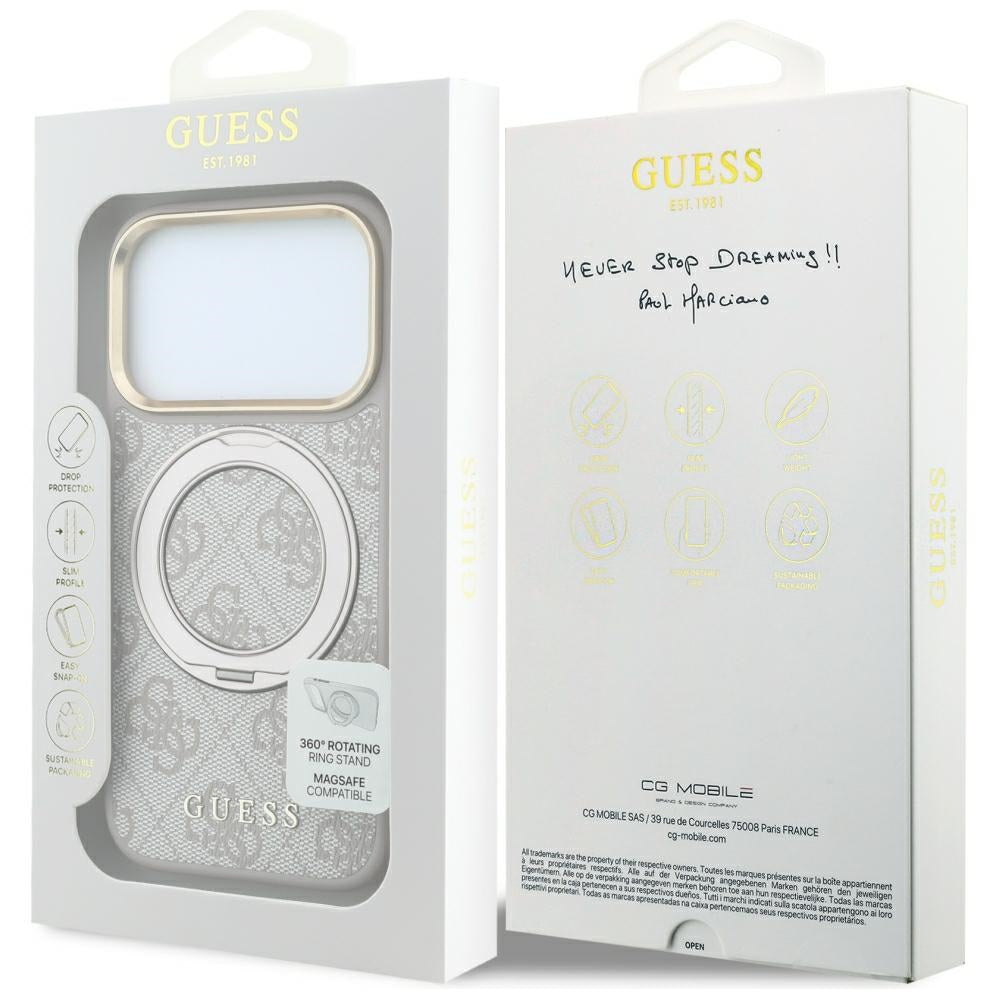 Guess iPhone 17 Pro Max/iPhone 18 Pro Max Cover Ring Stand 4G Classic Logo Lyserød