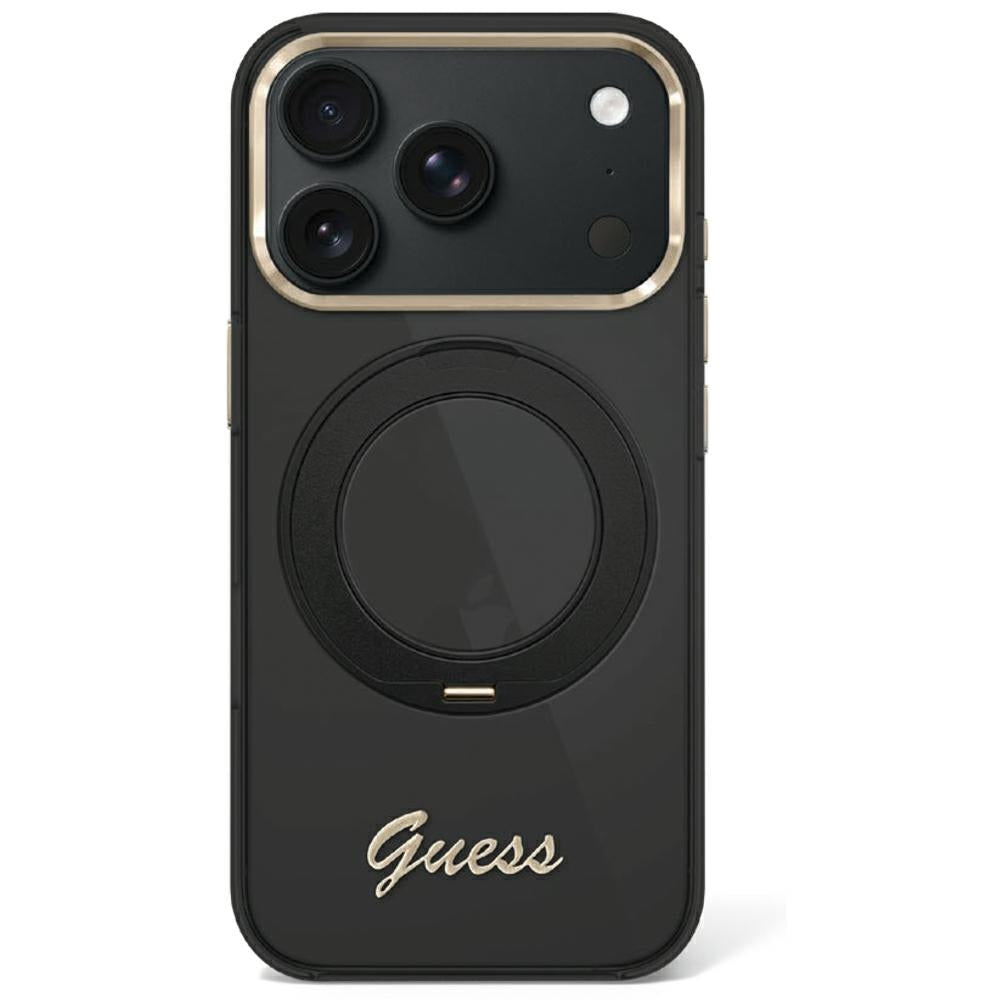 Guess iPhone 17 Pro/iPhone 18 Pro Cover med ring, stander og Script-logo Sort