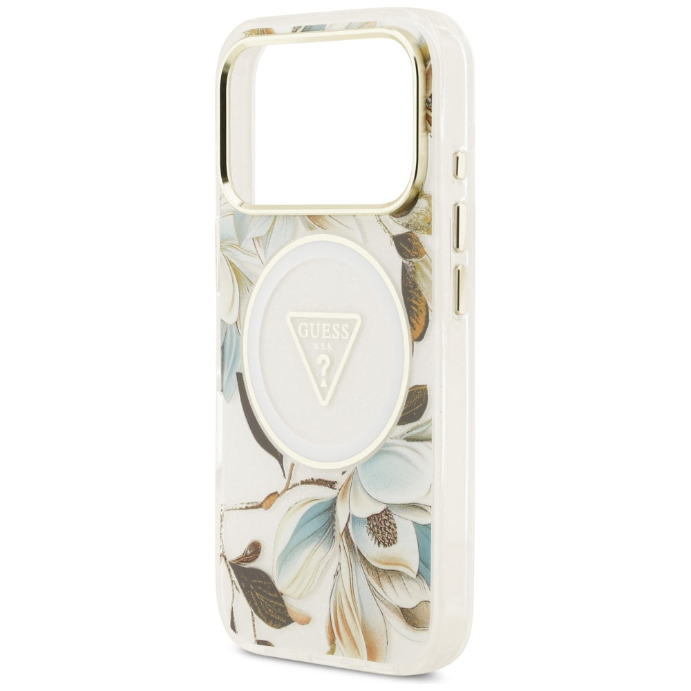 Guess iPhone 17 Pro/iPhone 18 Pro Cover Glitter Flowers Hvid