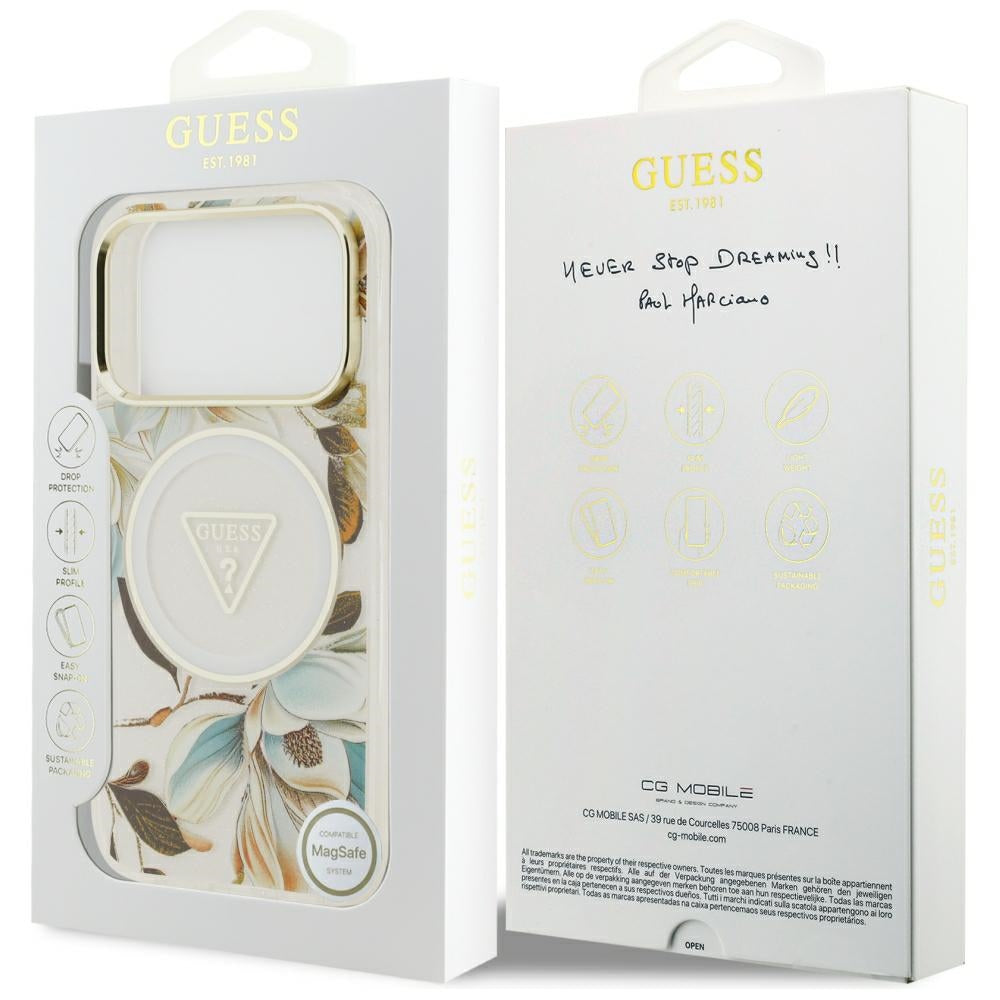 Guess iPhone 17 Pro/iPhone 18 Pro Cover Glitter Flowers Hvid