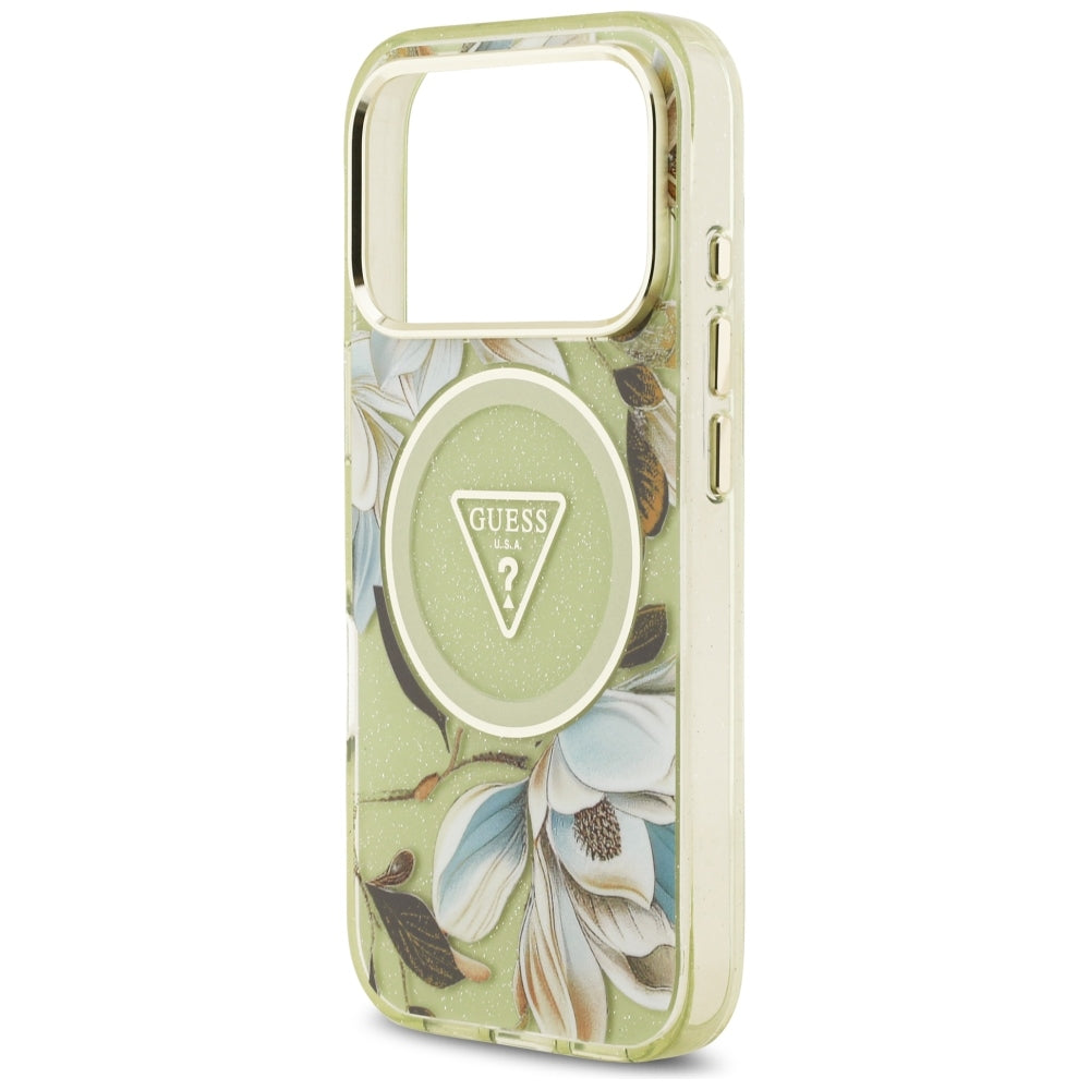 Guess iPhone 17 Pro/iPhone 18 Pro Cover Glitter Flowers Grøn