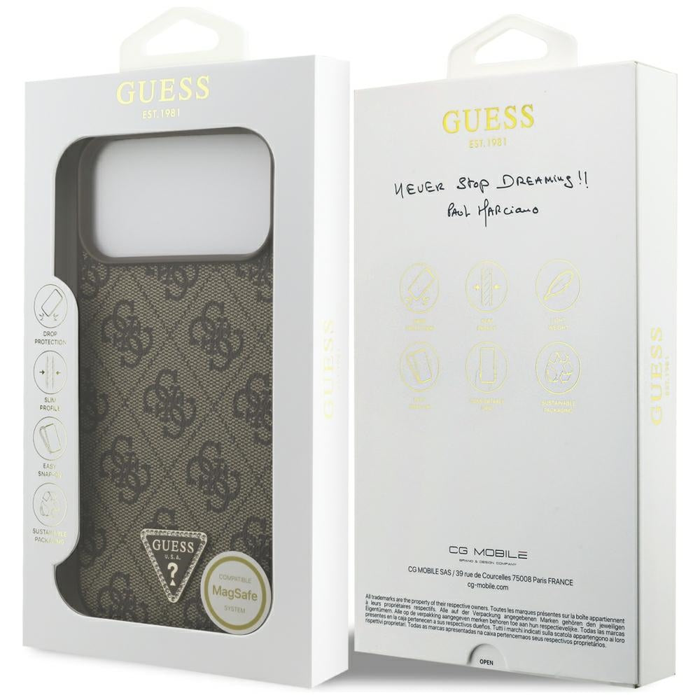 Guess iPhone 17 Pro Max/iPhone 18 Pro Max Cover 4G Triangle Strass Brun