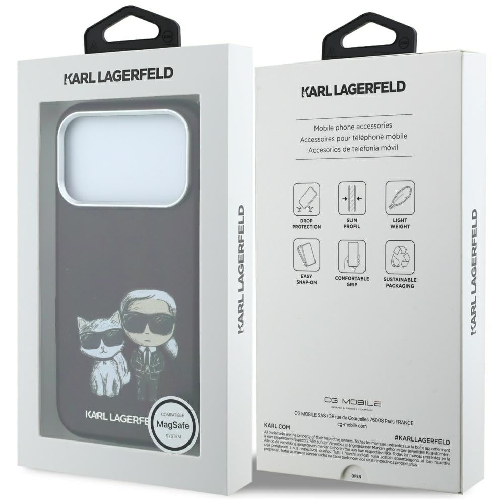 Karl Lagerfeld iPhone 17 Pro/iPhone 18 Pro Cover Smooth Karl & Choupette Sketch Bourgogne