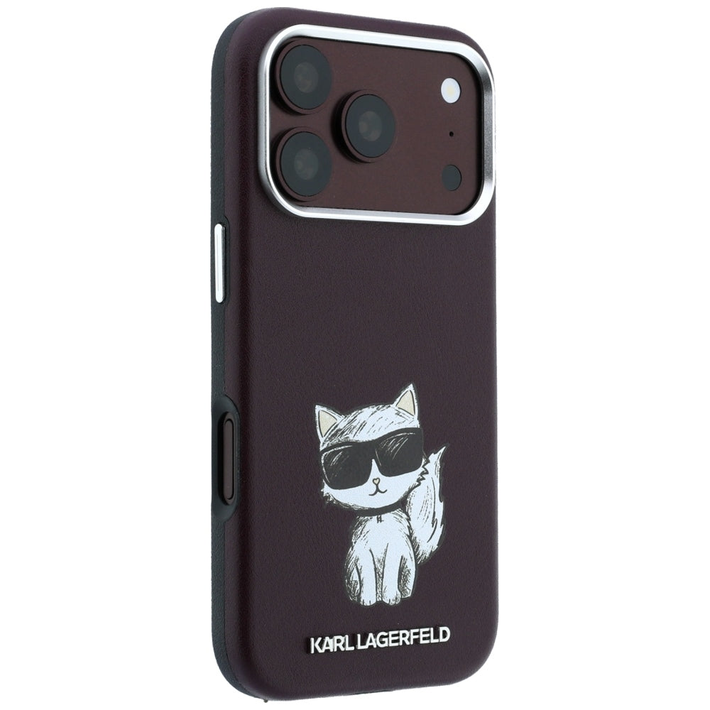 Karl Lagerfeld iPhone 17 Pro/iPhone 18 Pro Cover Smooth Choupette Sketch Burgundy