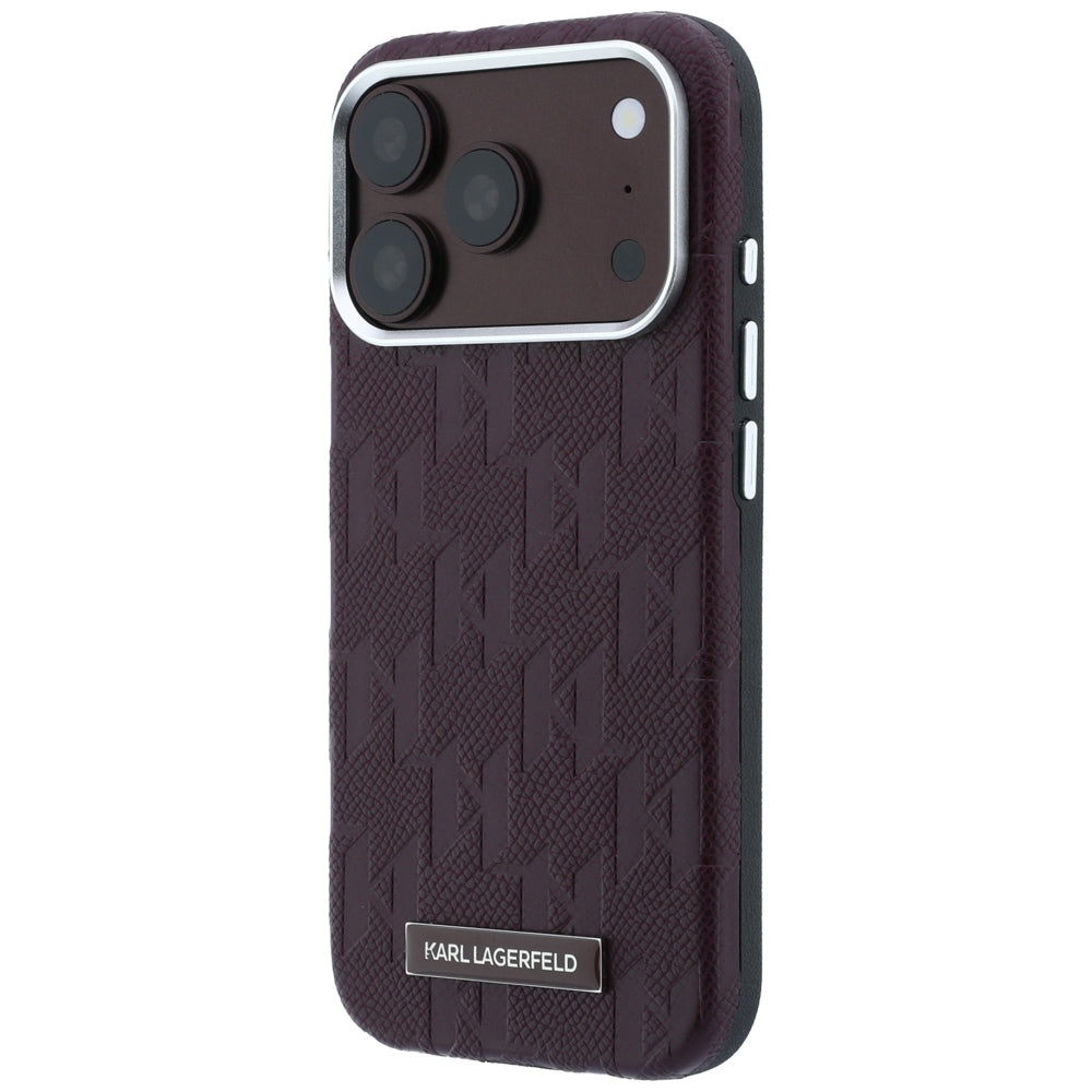 Karl Lagerfeld iPhone 17 Pro/iPhone 18 Pro Cover Grained Mono Resin Logo Burgundy