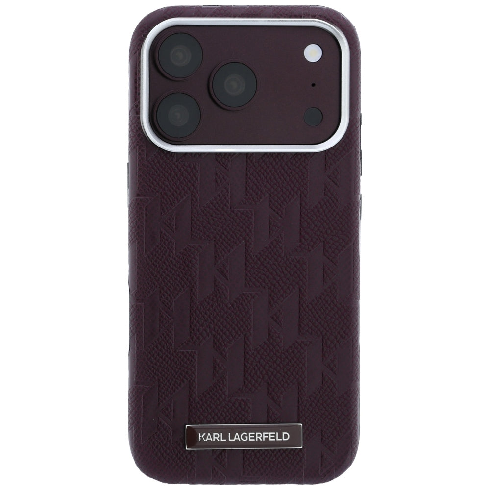 Karl Lagerfeld iPhone 17 Pro/iPhone 18 Pro Cover Grained Mono Resin Logo Burgundy
