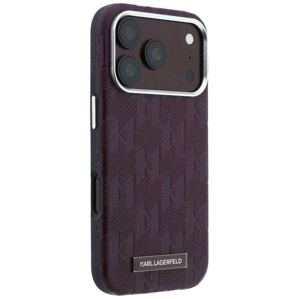 Karl Lagerfeld iPhone 17 Pro/iPhone 18 Pro Cover Grained Mono Resin Logo Burgundy