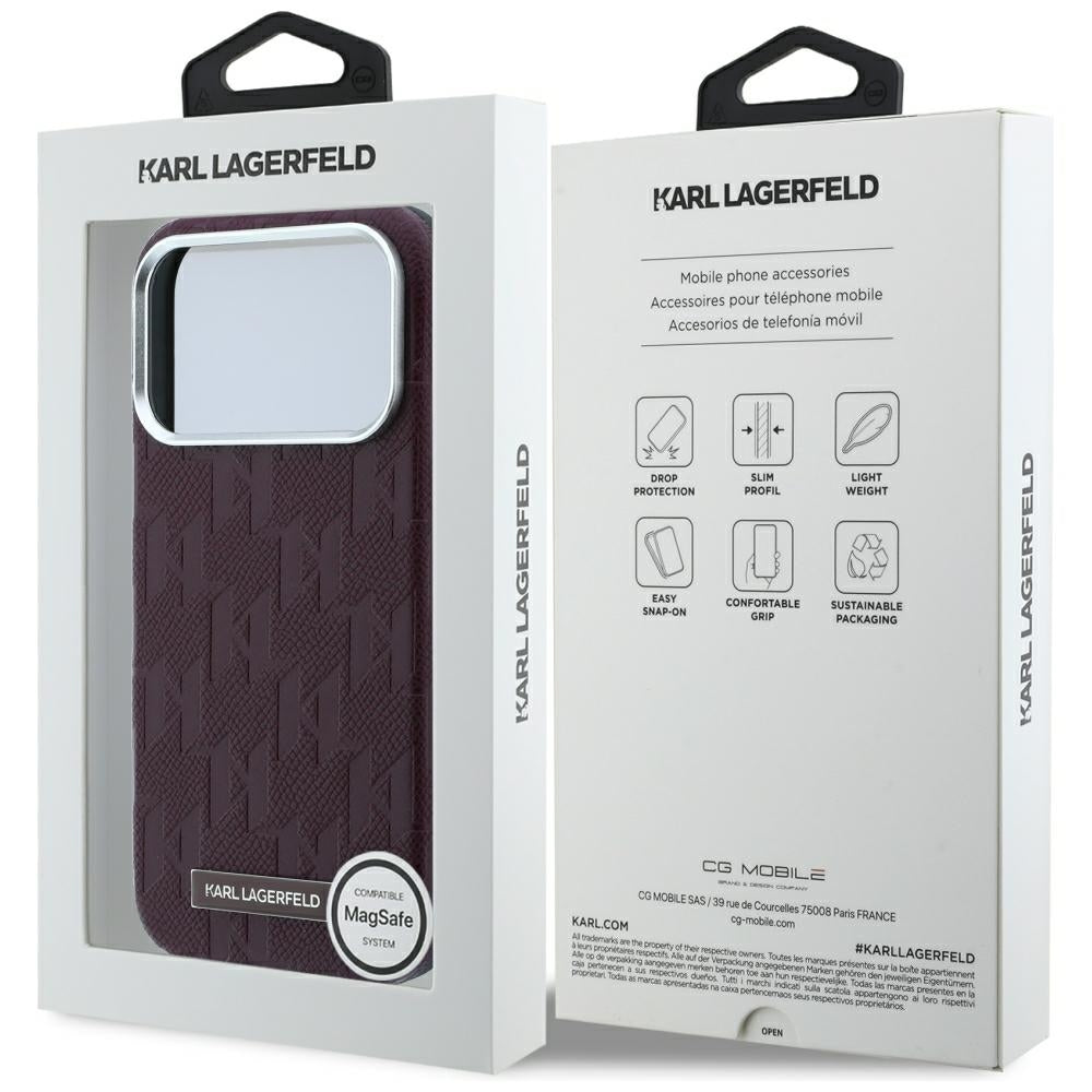 Karl Lagerfeld iPhone 17 Pro/iPhone 18 Pro Cover Grained Mono Resin Logo Burgundy