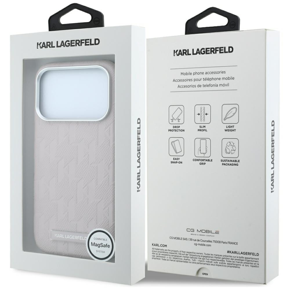 Karl Lagerfeld iPhone 17 Pro/iPhone 18 Pro Cover Grained Mono Resin Logo Lyserød