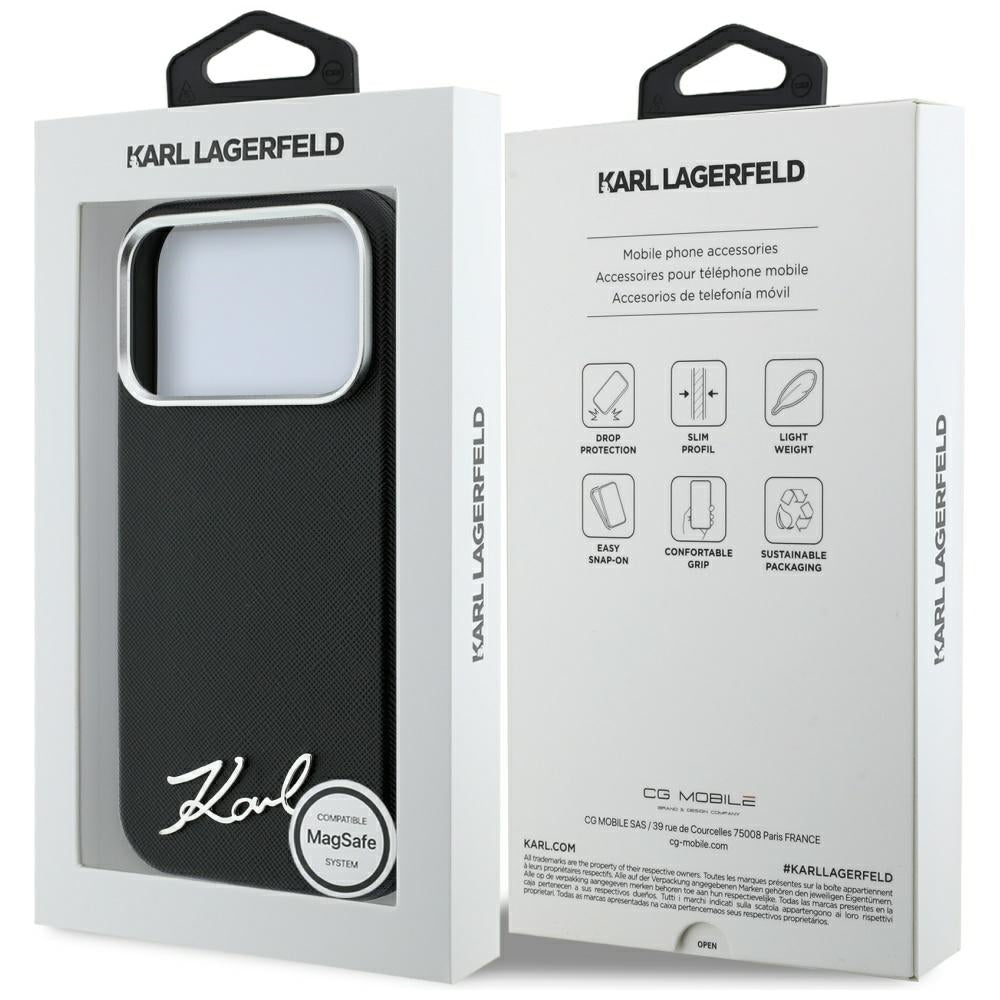 Karl Lagerfeld iPhone 17 Pro Max/iPhone 18 Pro Max Cover Saffiano Script Logo Sort