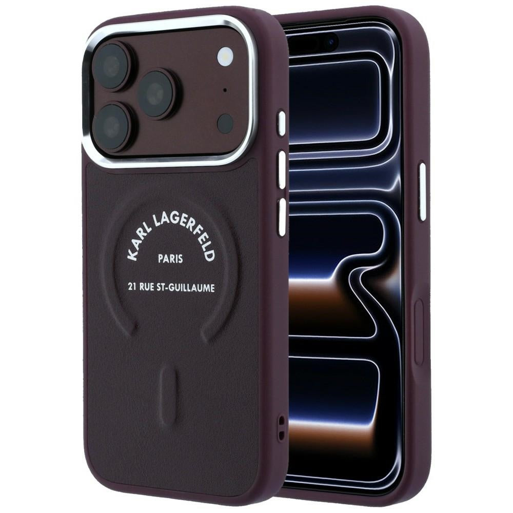 Karl Lagerfeld iPhone 17 Pro Max/iPhone 18 Pro Max Cover med præget Ring RSG-logo i bordeaux