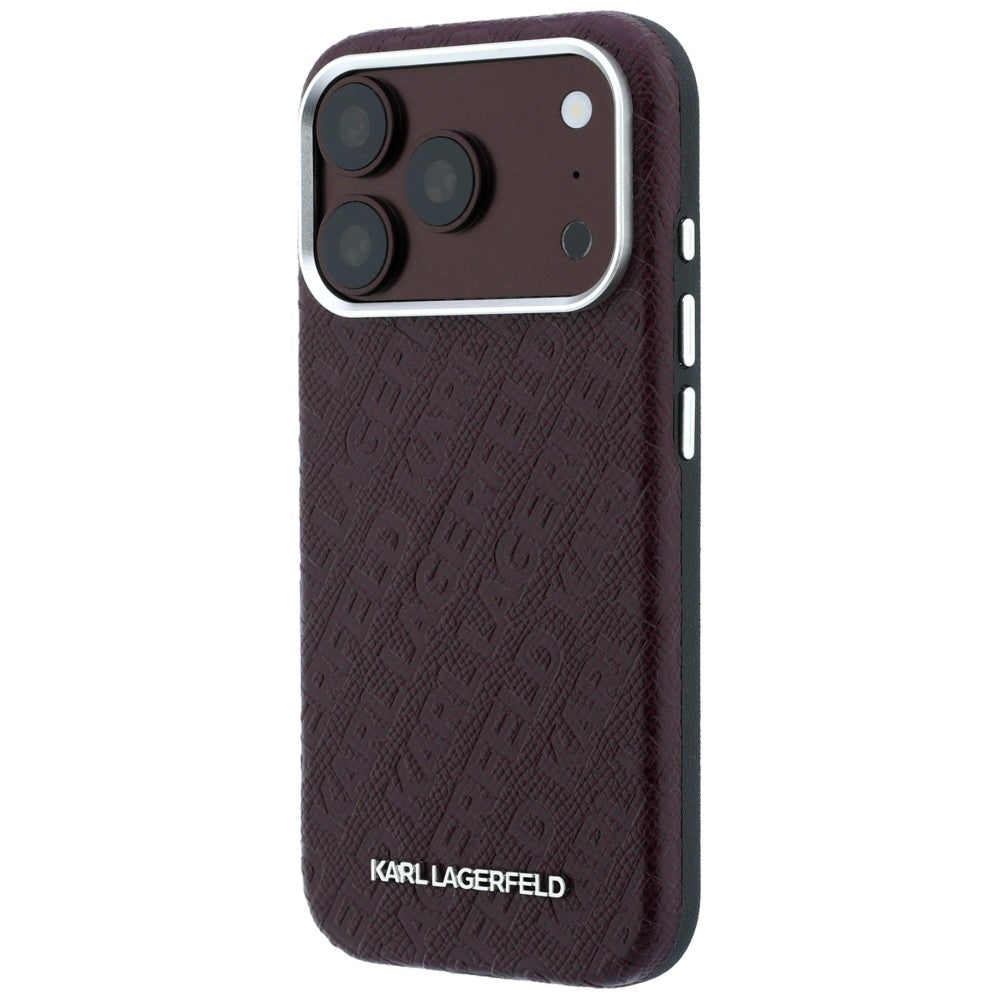 Karl Lagerfeld iPhone 17 Pro Max/iPhone 18 Pro Max Cover med præget allover-logo, bordeauxrød