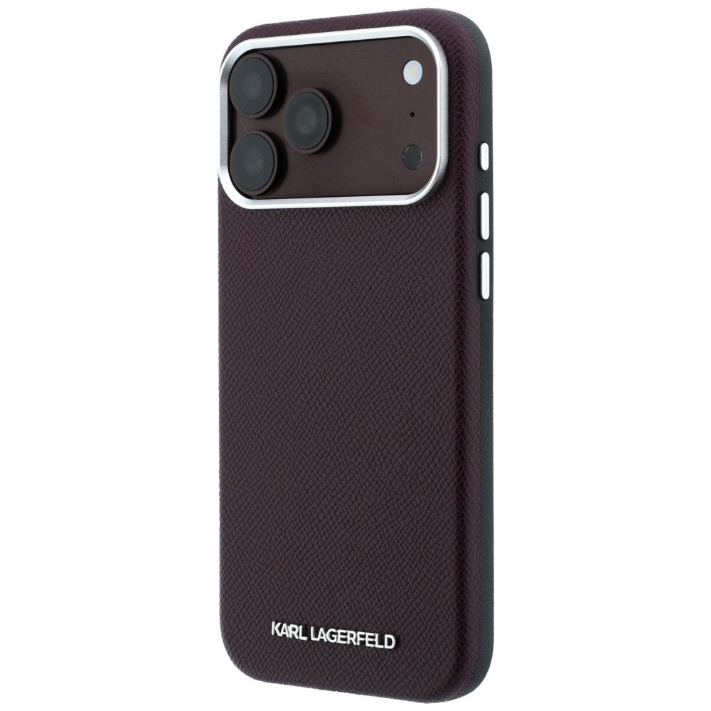 Karl Lagerfeld iPhone 17 Pro Max/iPhone 18 Pro Max Cover med kornet, forlænget logo i bordeaux