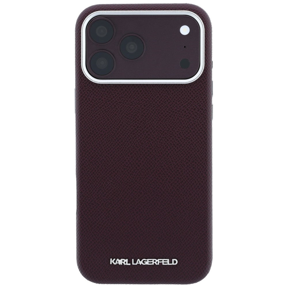 Karl Lagerfeld iPhone 17 Pro Max/iPhone 18 Pro Max Cover med kornet, forlænget logo i bordeaux