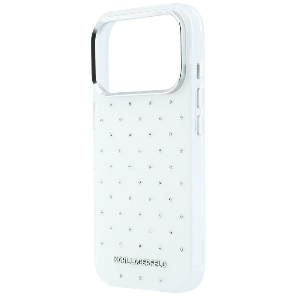 Karl Lagerfeld iPhone 17 Pro/iPhone 18 Pro Cover Rhinestones galvaniseret logo Hvid