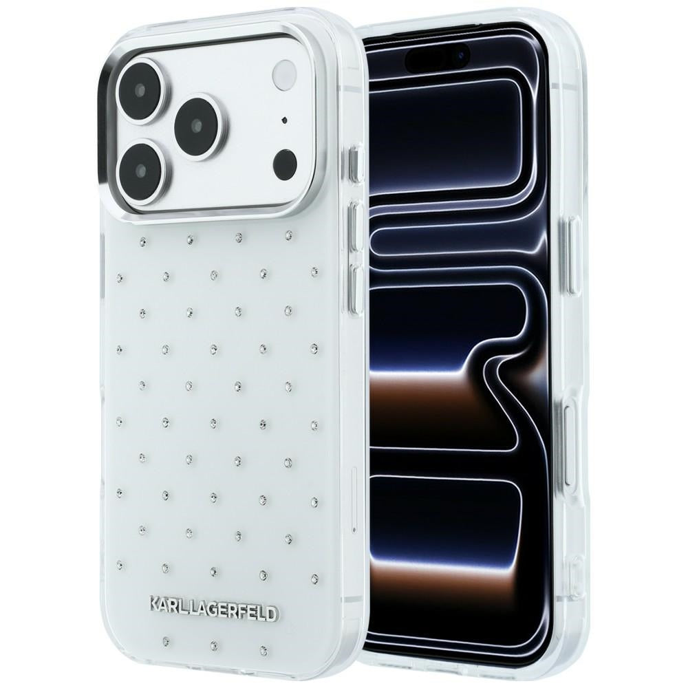 Karl Lagerfeld iPhone 17 Pro Max/iPhone 18 Pro Max Cover med rhinsten, elektropletteret logo, Hvid