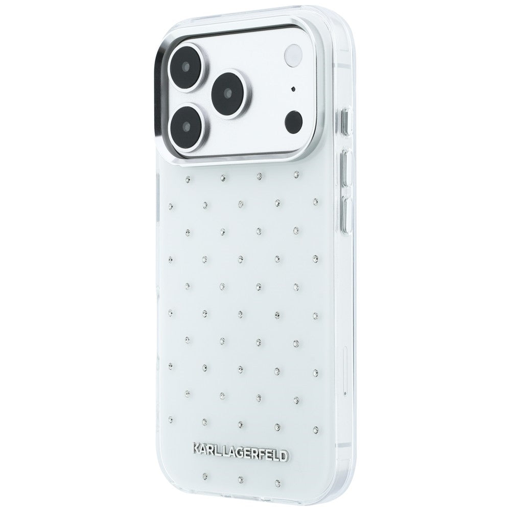 Karl Lagerfeld iPhone 17 Pro Max/iPhone 18 Pro Max Cover med rhinsten, elektropletteret logo, Hvid