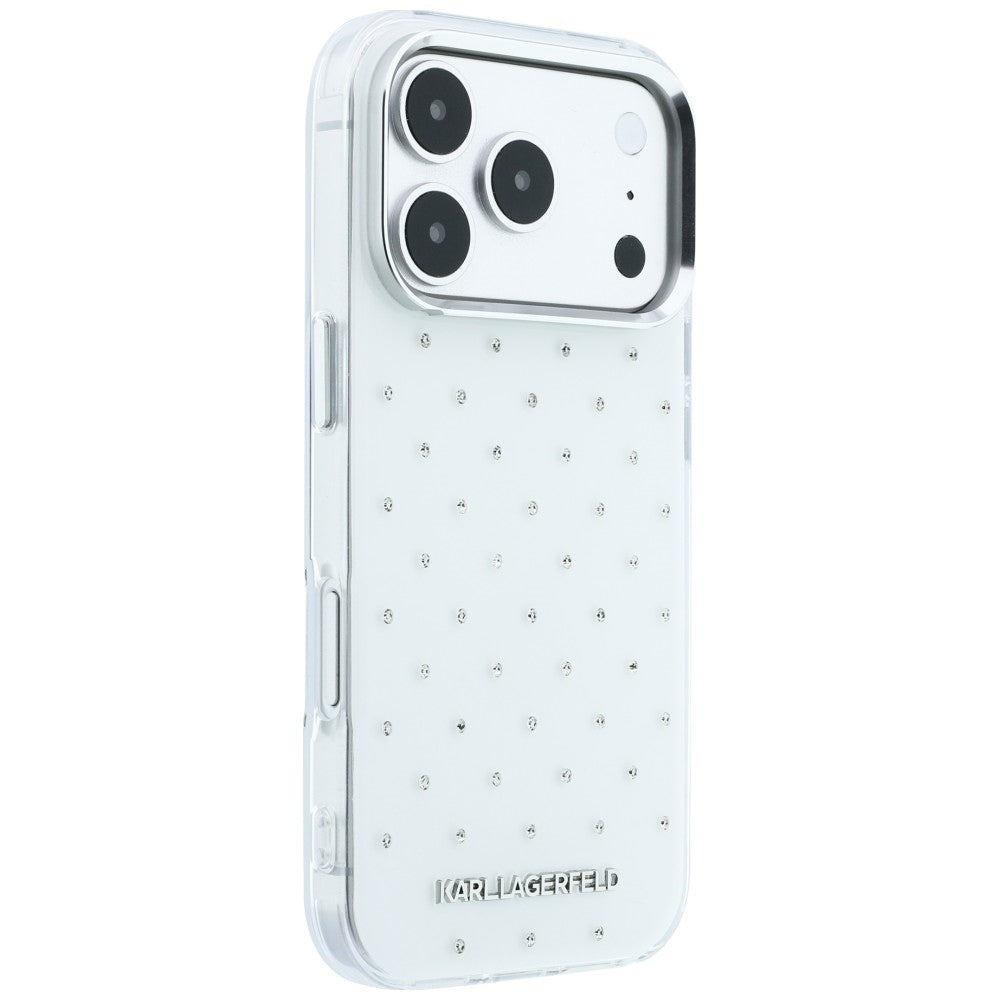 Karl Lagerfeld iPhone 17 Pro Max/iPhone 18 Pro Max Cover med rhinsten, elektropletteret logo, Hvid