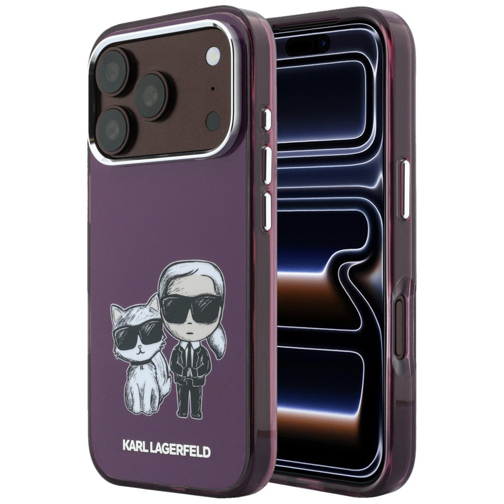 Karl Lagerfeld iPhone 17 Pro/iPhone 18 Pro Cover med Karl & Choupette-skitse i bordeaux