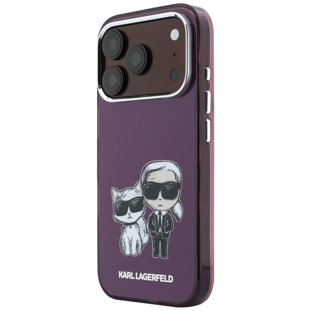 Karl Lagerfeld iPhone 17 Pro/iPhone 18 Pro Cover med Karl & Choupette-skitse i bordeaux