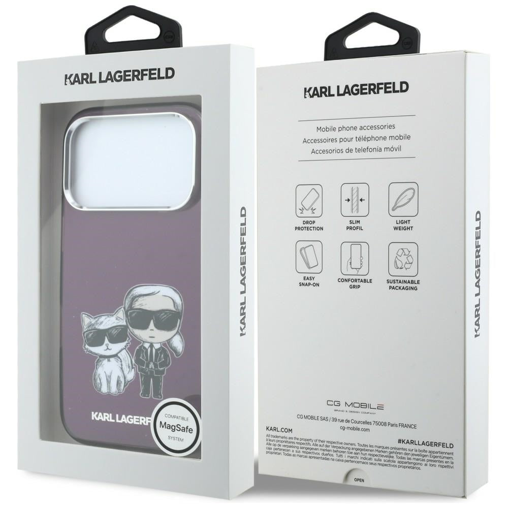 Karl Lagerfeld iPhone 17 Pro/iPhone 18 Pro Cover med Karl & Choupette-skitse i bordeaux