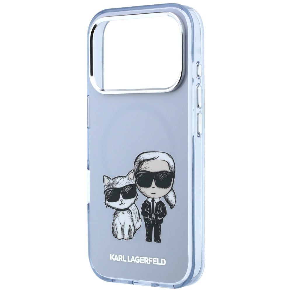 Karl Lagerfeld iPhone 17 Pro Max/iPhone 18 Pro Max Cover med Karl & Choupette-skitse i Blå