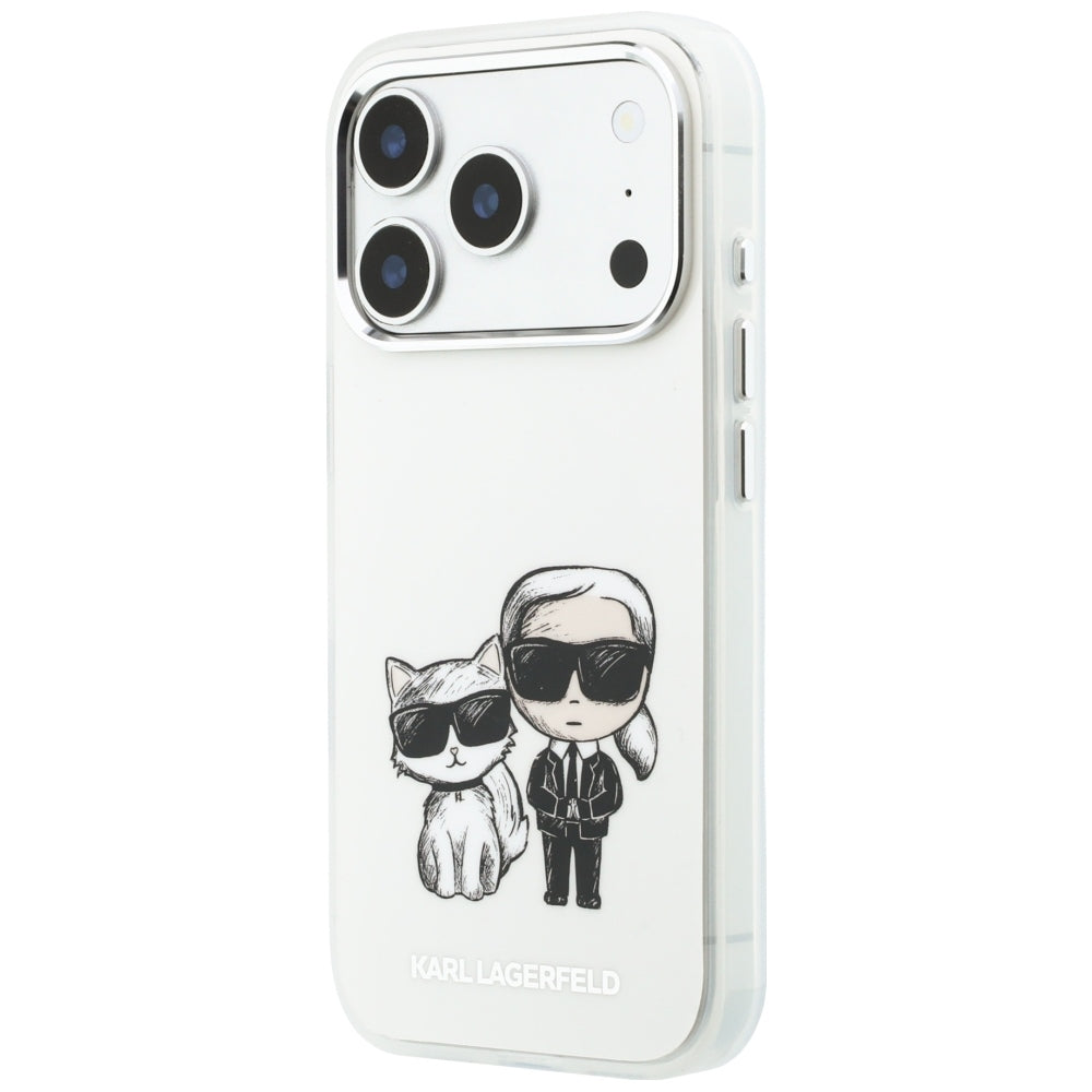 Karl Lagerfeld iPhone 17 Pro/iPhone 18 Pro Cover med Karl & Choupette-skitse i Beige