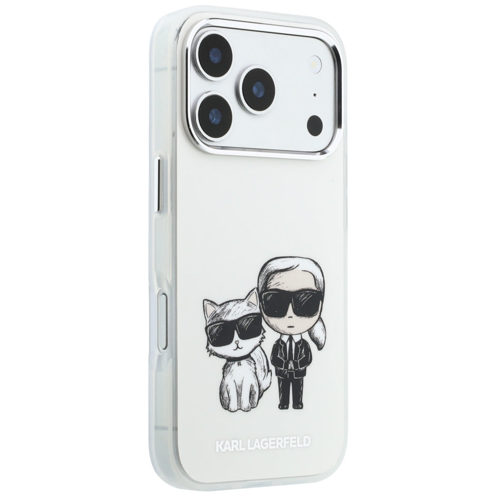 Karl Lagerfeld iPhone 17 Pro/iPhone 18 Pro Cover med Karl & Choupette-skitse i Beige