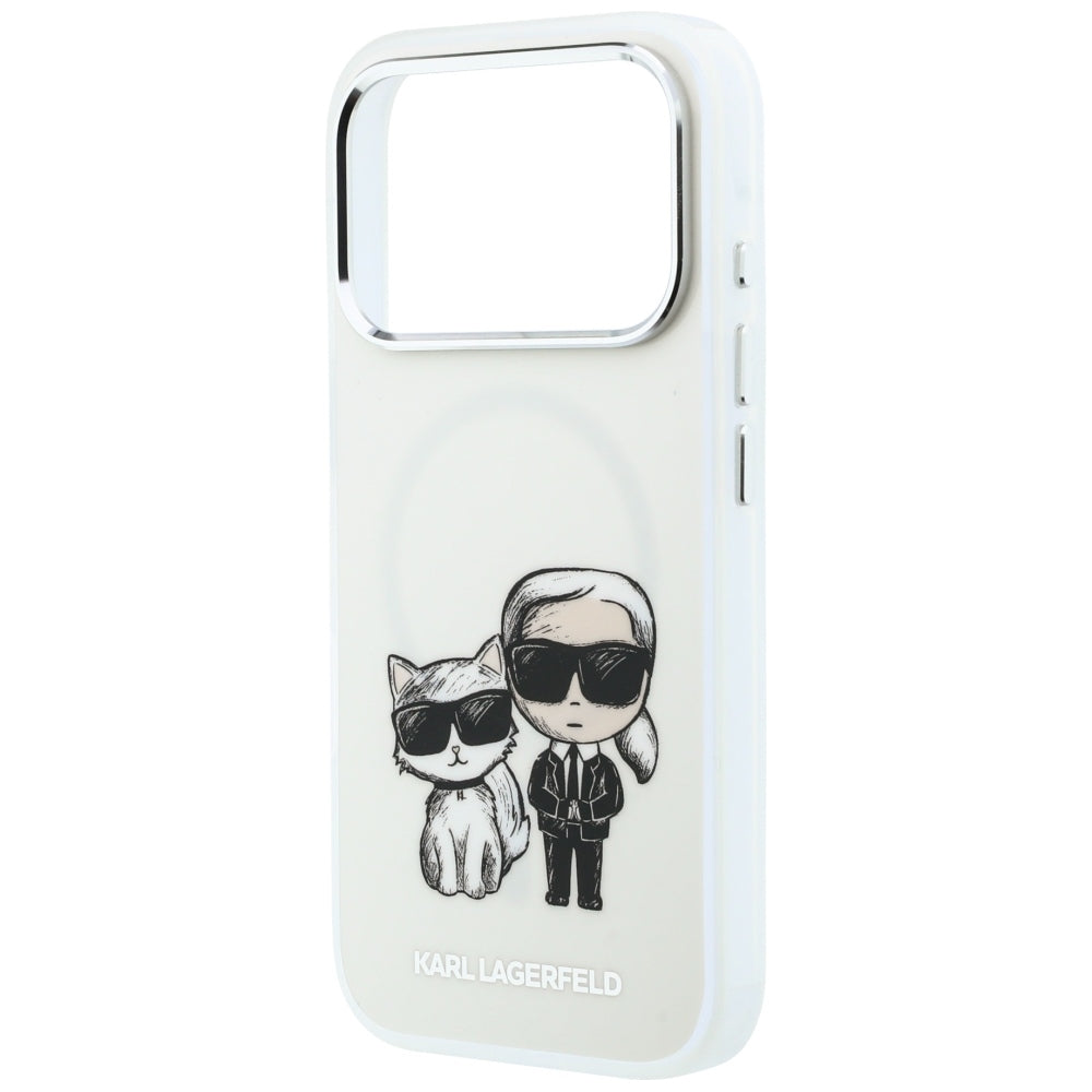 Karl Lagerfeld iPhone 17 Pro/iPhone 18 Pro Cover med Karl & Choupette-skitse i Beige