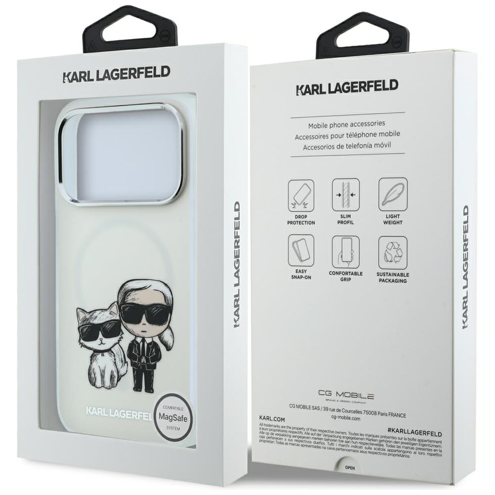 Karl Lagerfeld iPhone 17 Pro/iPhone 18 Pro Cover med Karl & Choupette-skitse i Beige