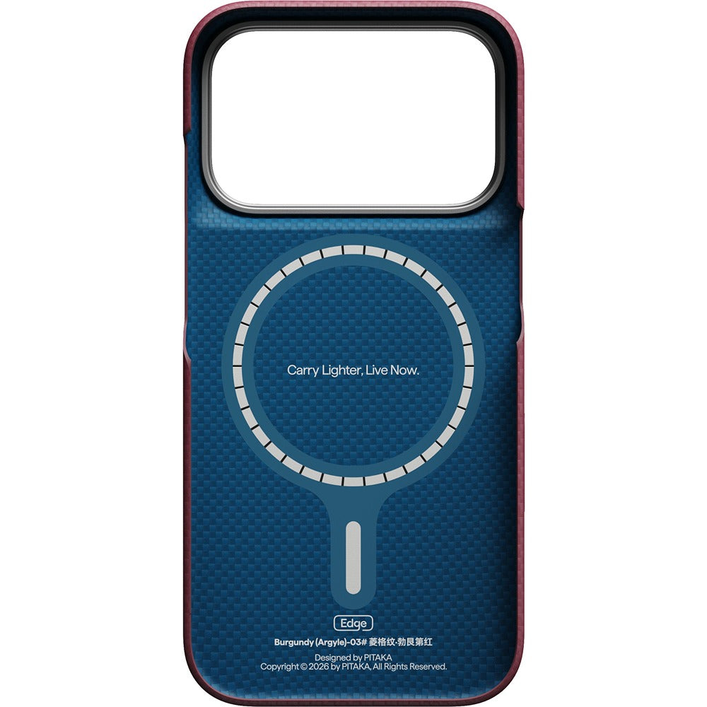 Pitaka iPhone 17 Pro/iPhone 18 Pro Cover Edge MagSafe Argyle Burgundy