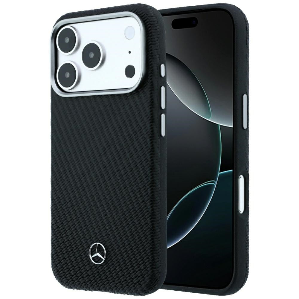 Mercedes Benz iPhone 17 Pro Max/iPhone 18 Pro Max Cover i læder med træeffekt Sort