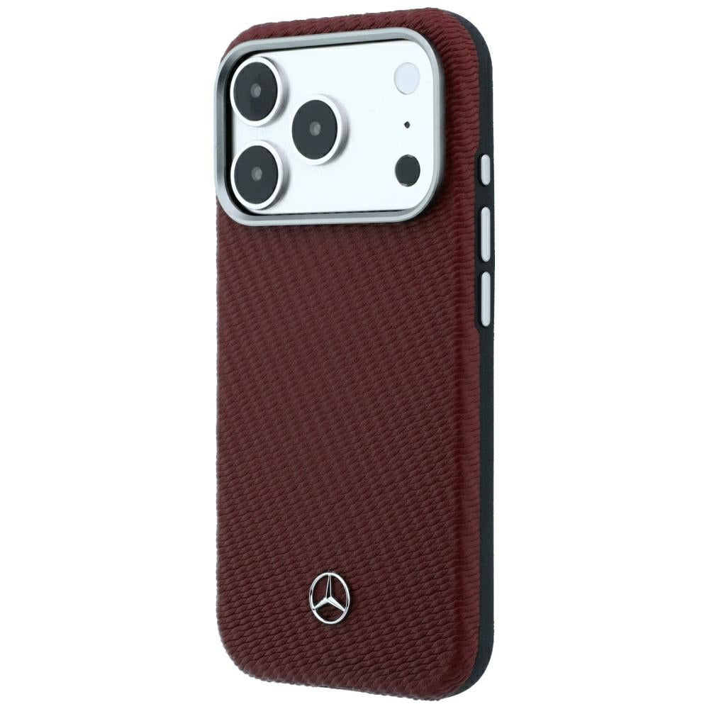 Mercedes Benz iPhone 17 Pro/iPhone 18 Pro Cover i læder med træeffekt, bordeauxrød