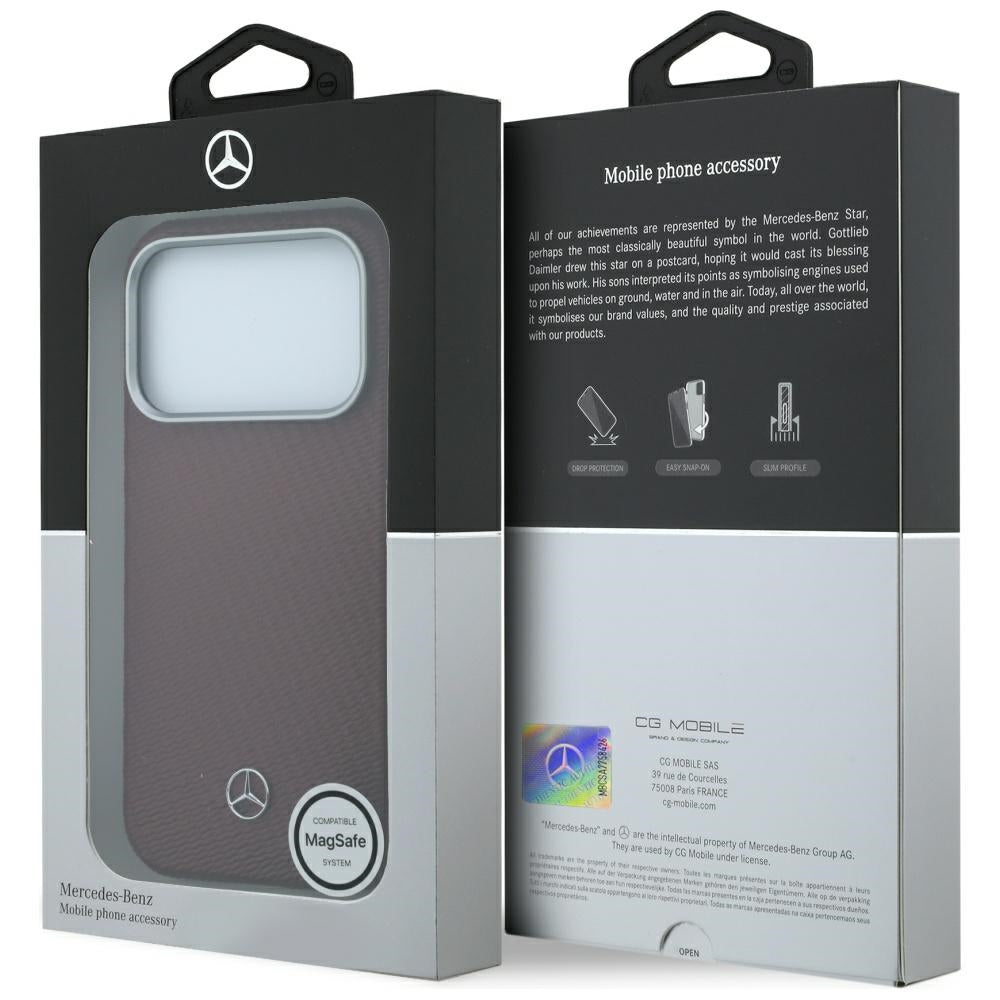 Mercedes Benz iPhone 17 Pro/iPhone 18 Pro Cover i læder med træeffekt, bordeauxrød