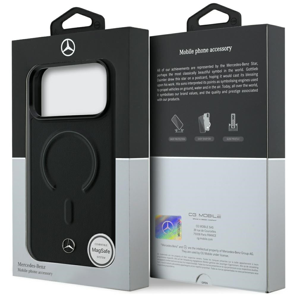 Mercedes Benz iPhone 17 Pro/iPhone 18 Pro Cover i læder med 3D MagSafe, Sort