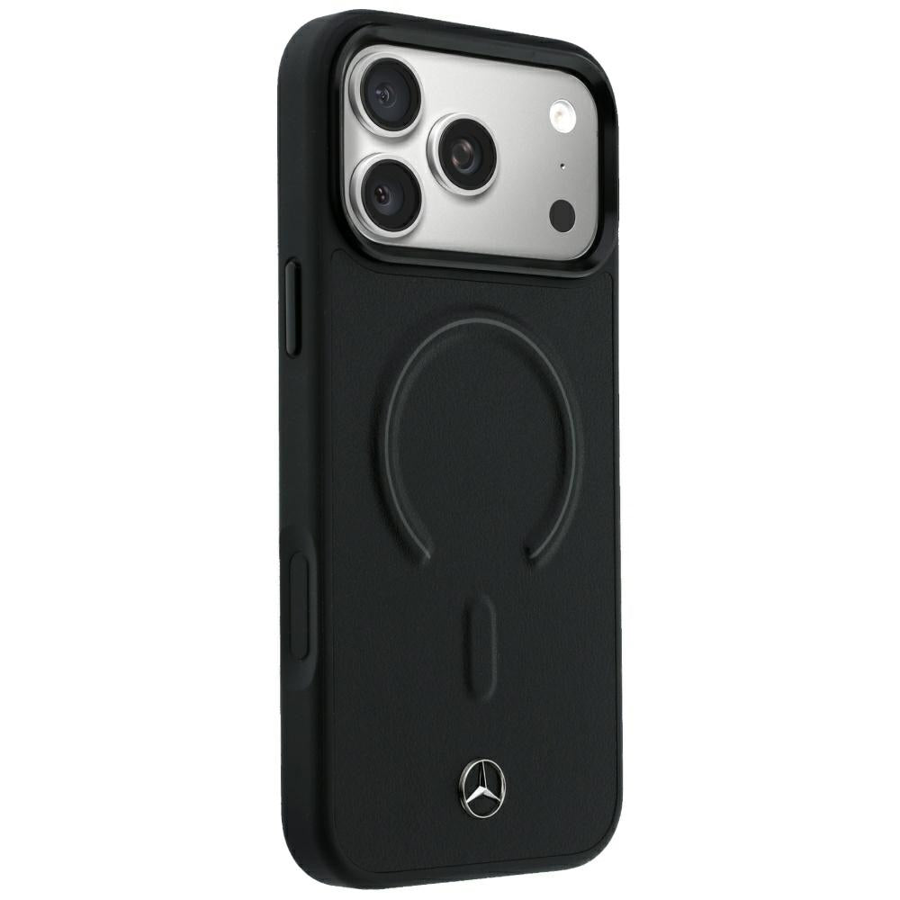 Mercedes Benz iPhone 17 Pro Max/iPhone 18 Pro Max Cover i læder med 3D MagSafe Sort