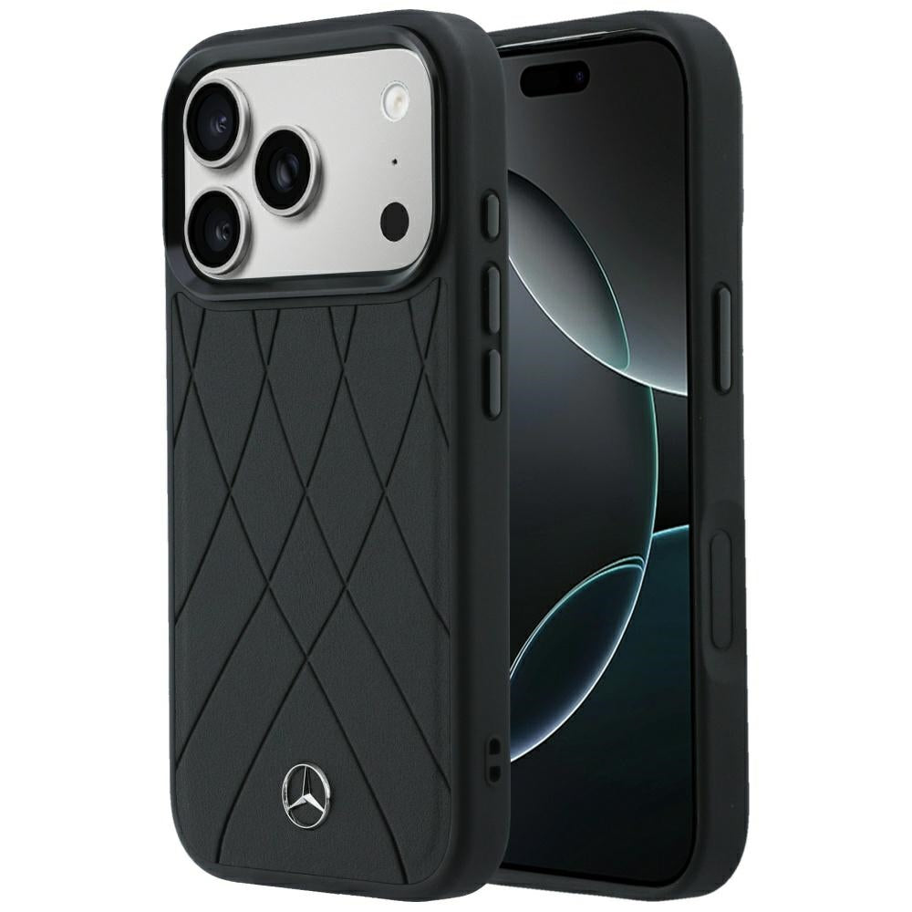 Mercedes Benz iPhone 17 Pro/iPhone 18 Pro Cover Leather Crossed Lines Sort