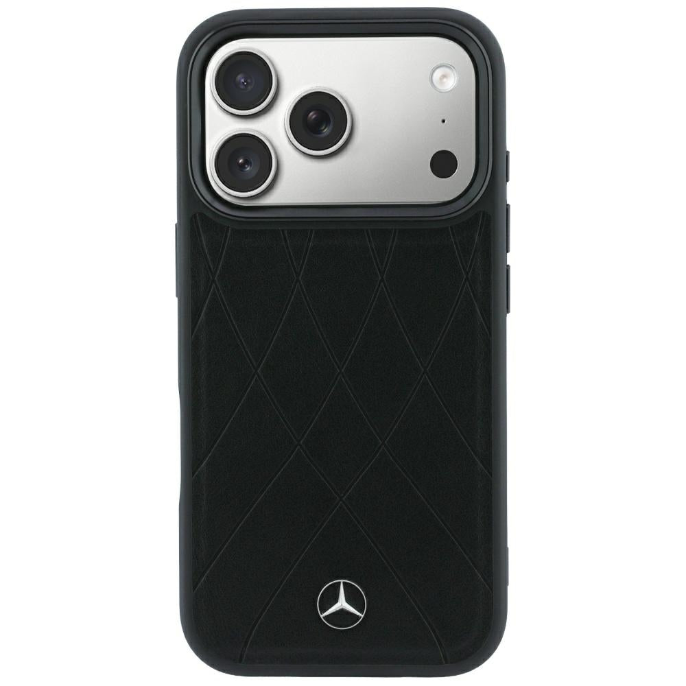 Mercedes Benz iPhone 17 Pro/iPhone 18 Pro Cover Leather Crossed Lines Sort