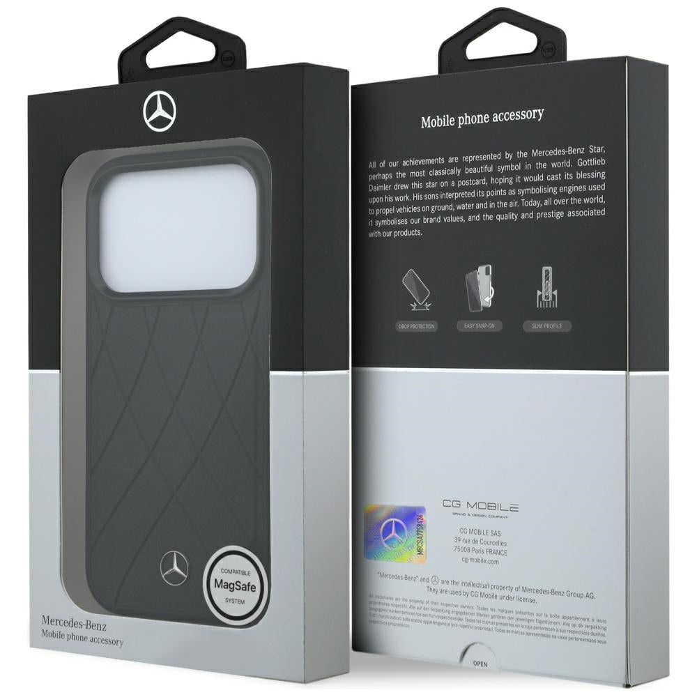 Mercedes Benz iPhone 17 Pro/iPhone 18 Pro Cover Leather Crossed Lines Sort