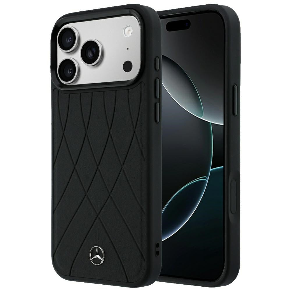 Mercedes Benz iPhone 17 Pro Max/iPhone 18 Pro Max Cover Leather Crossed Lines Sort