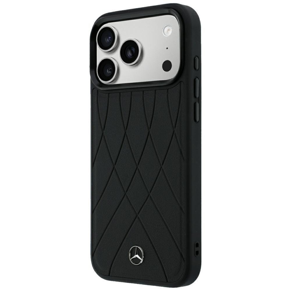 Mercedes Benz iPhone 17 Pro Max/iPhone 18 Pro Max Cover Leather Crossed Lines Sort