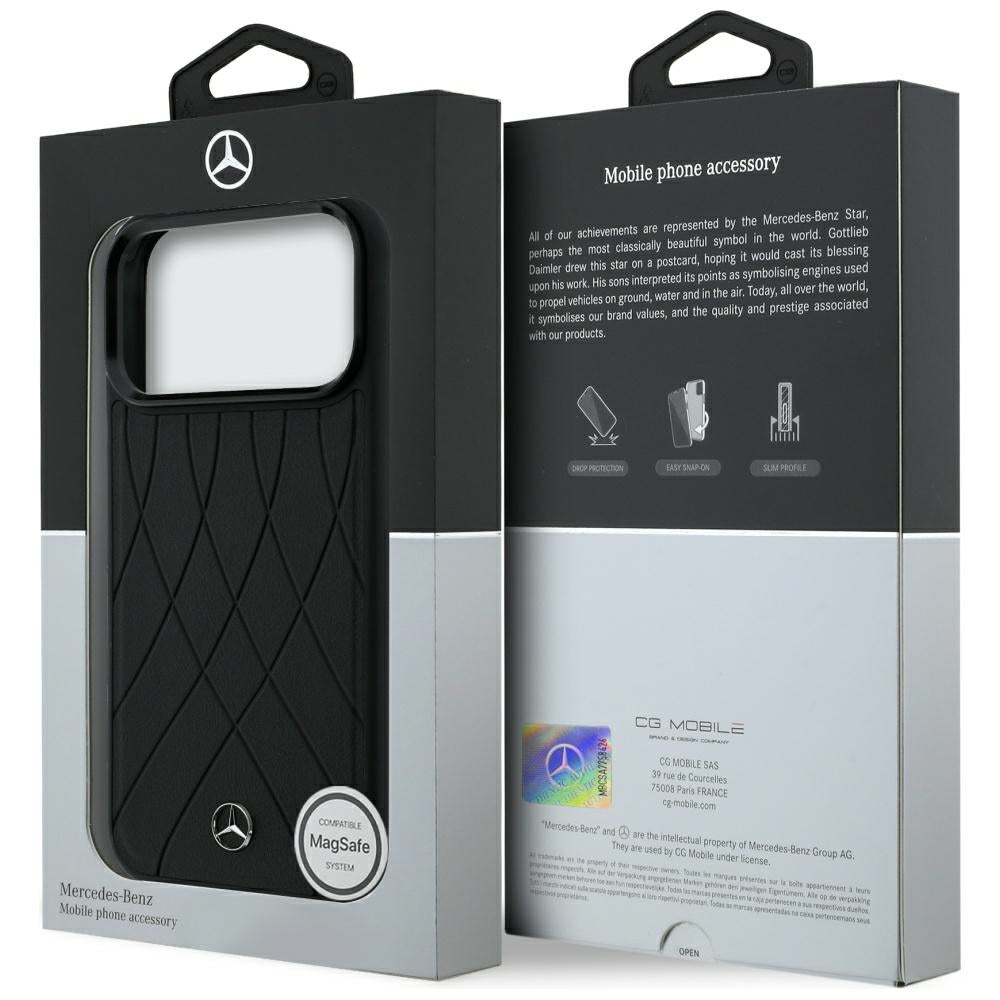 Mercedes Benz iPhone 17 Pro Max/iPhone 18 Pro Max Cover Leather Crossed Lines Sort