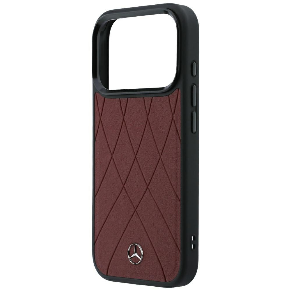 Mercedes Benz iPhone 17 Pro/iPhone 18 Pro Cover i læder med krydsede linjer, bordeaux
